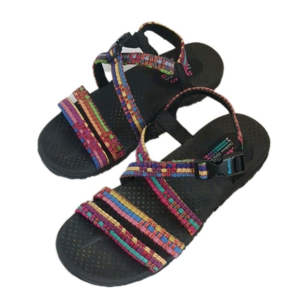 Skechers Women 8  Reggae Sew Me Woven Slingback Outdoors Style Sandal Multicolor